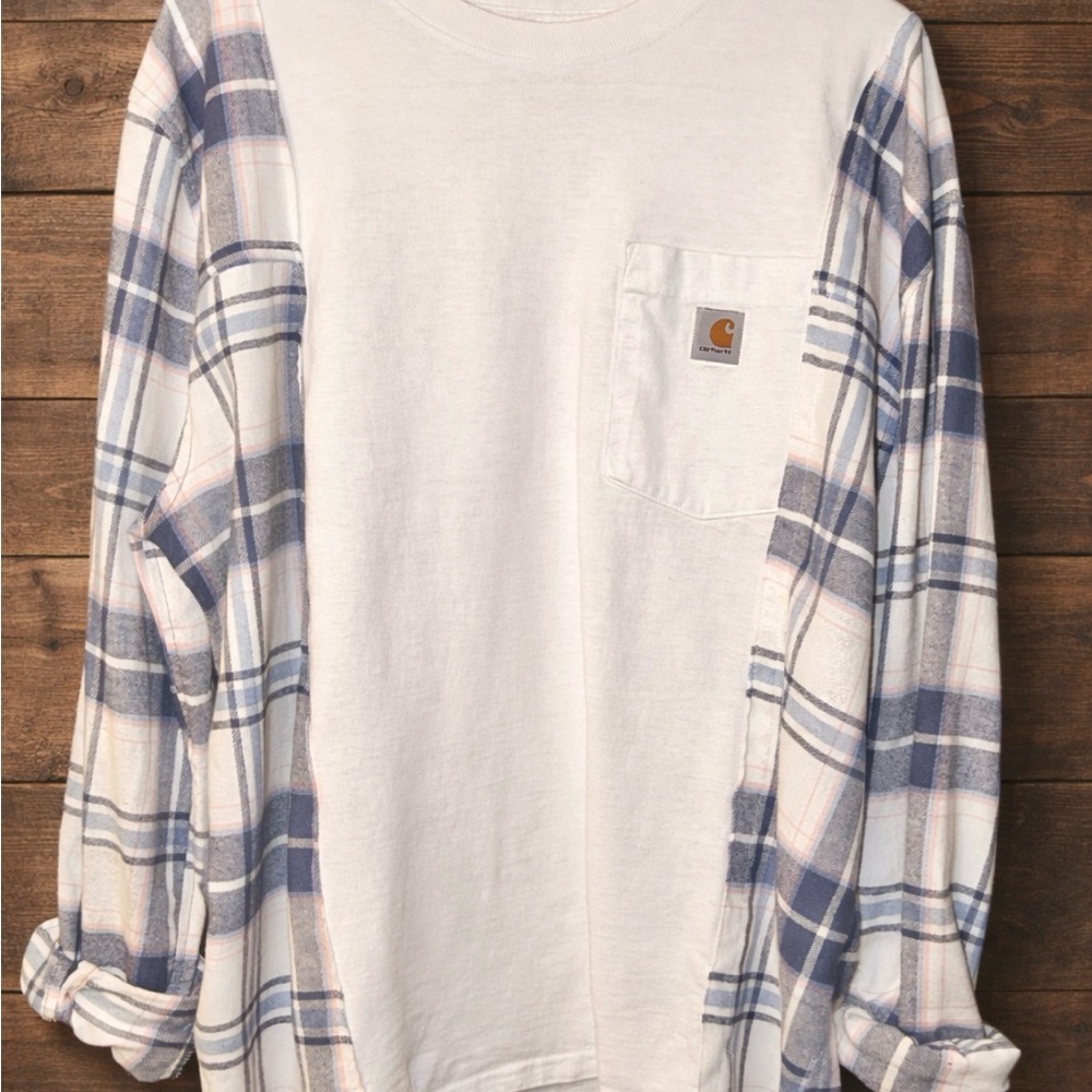 Carhartt Women’s Long Sleeve Plaid Shirt - White and Blue